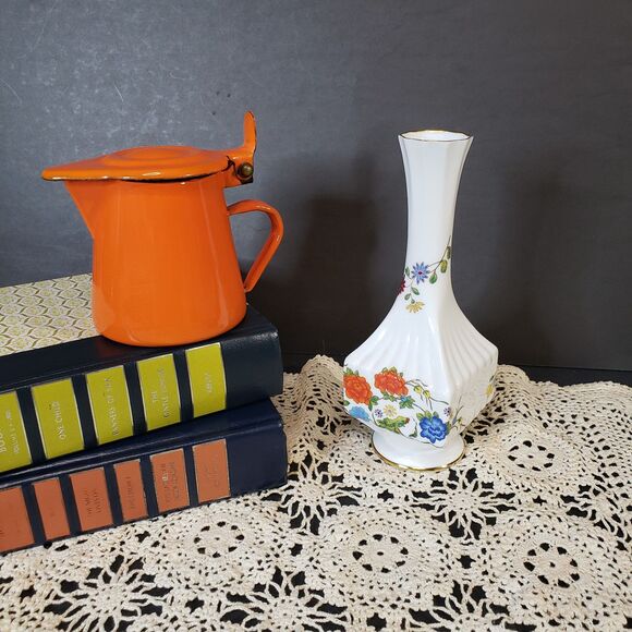 Vintage Italian Enamelware Western Bassano Orange Coffee Pot 3" Small Kettle - Picture 8 of 8